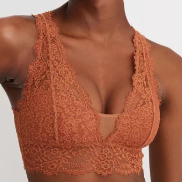 Aerie Eyelash Lace Plunge Bralette in Jupiter Orange, M - Picture 1 of 13
